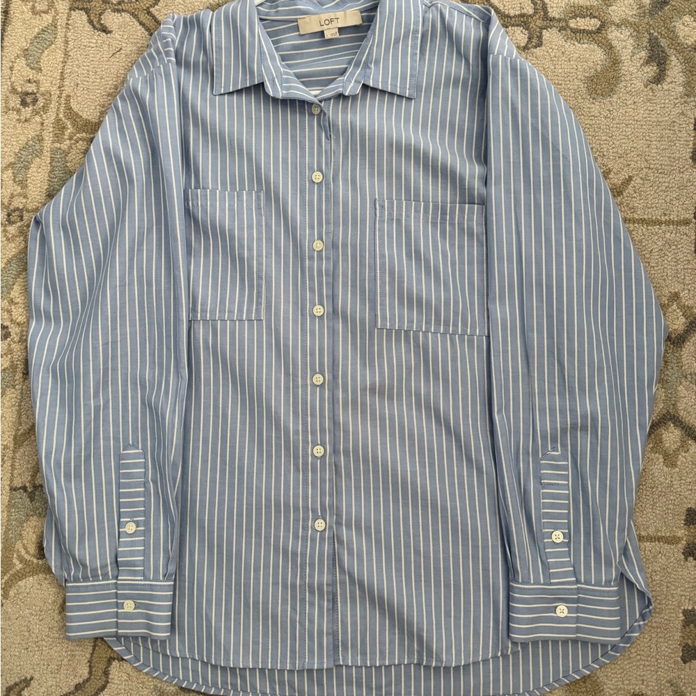 LOFT Women’s Blue Striped Tailored Tunic - Picture 3 of 7
